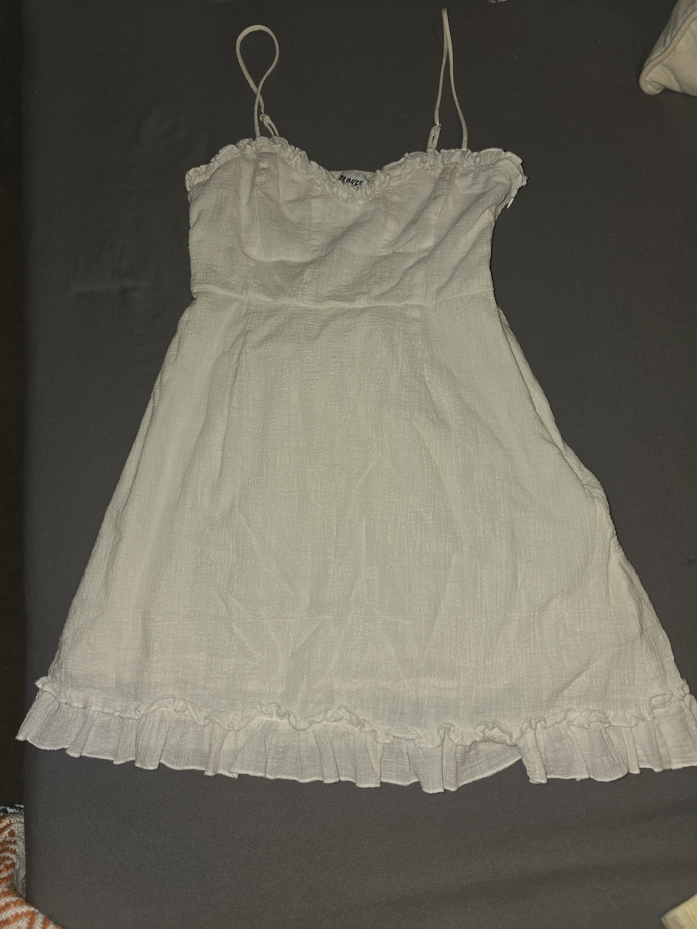 Princess Polly White Ruffle-Trim Spaghetti Strap Mini Dress